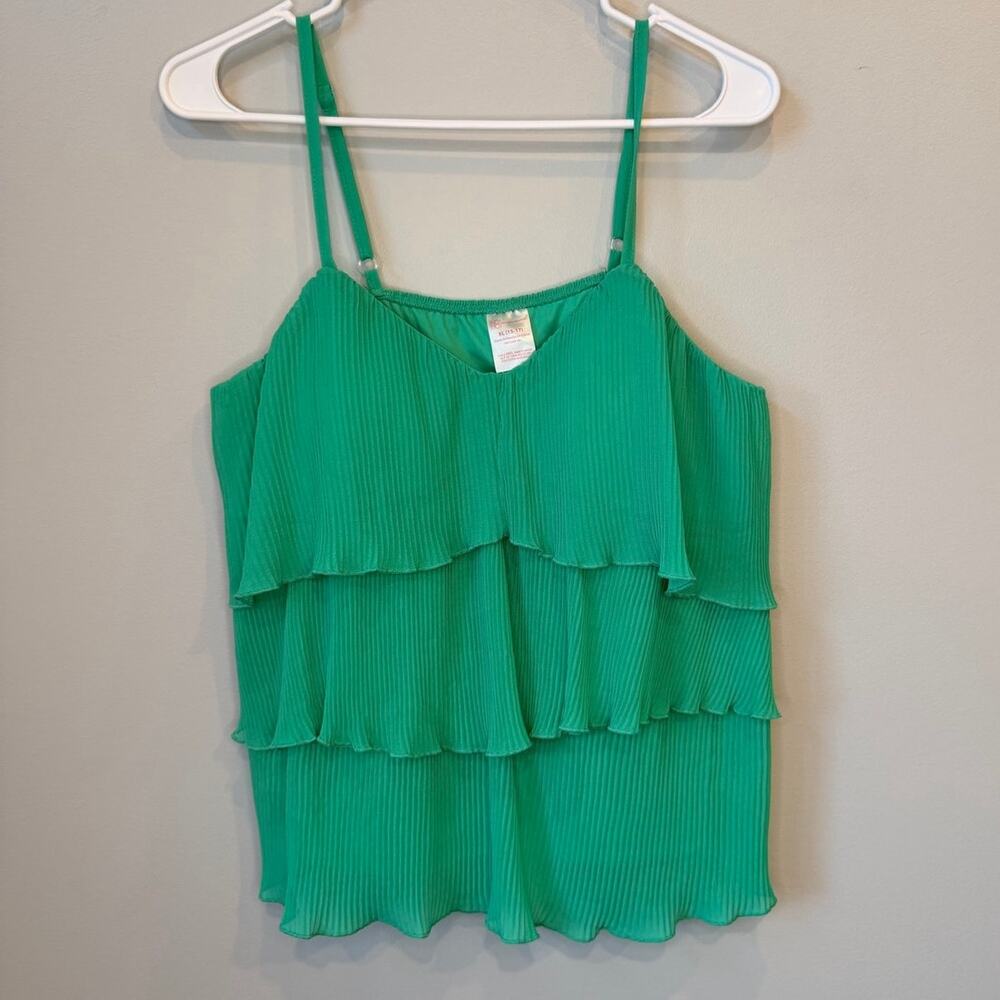 NOBO Emerald Green Pleated Tiered Ruffle Cami Y2K Top Size XL (15-17) Flaw